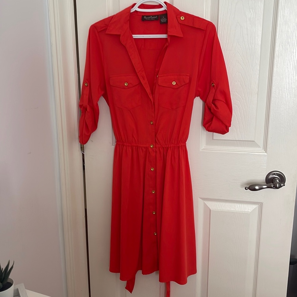 orange red button up dress